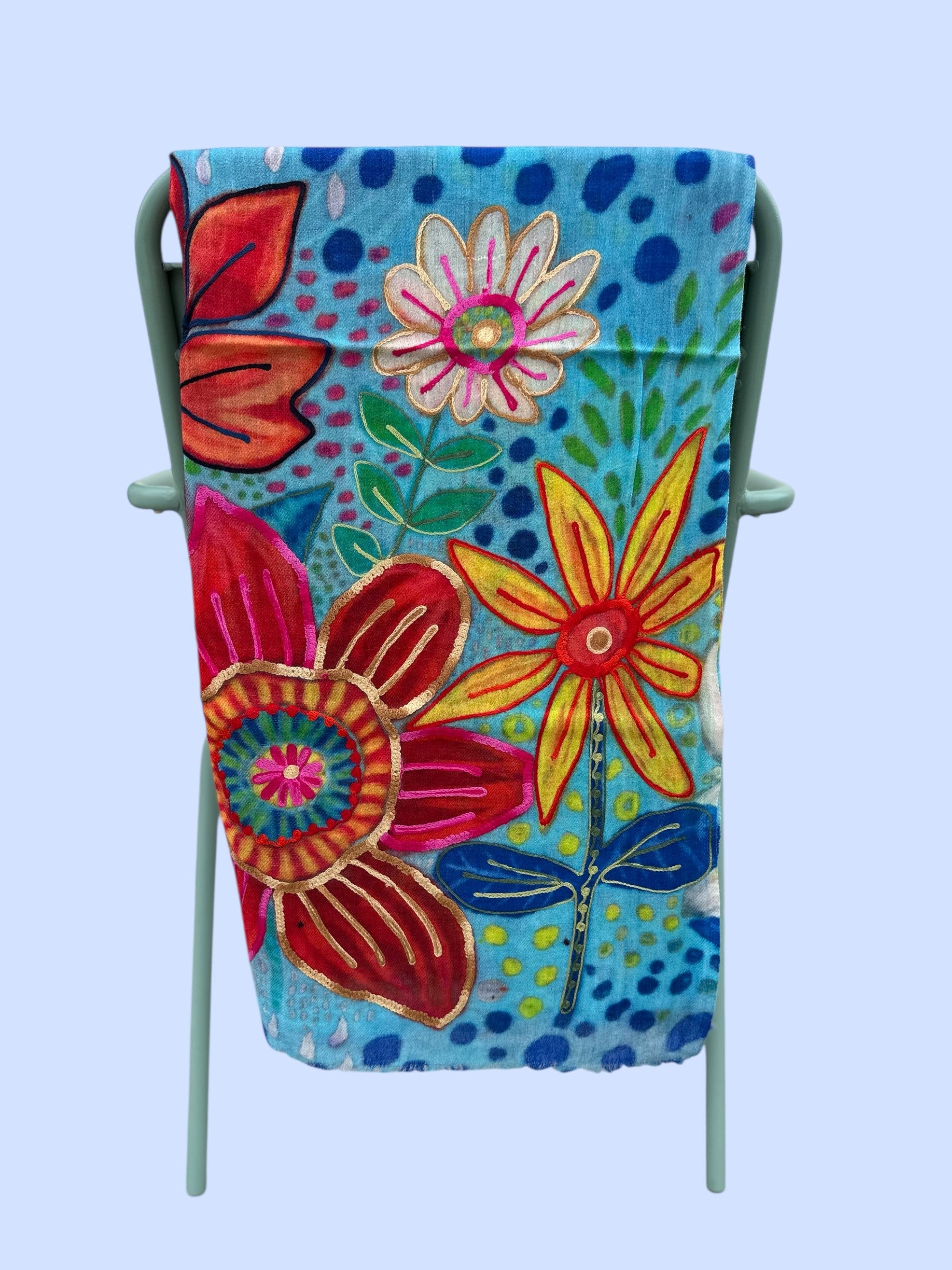 #Machine-embroidered wool shawl
