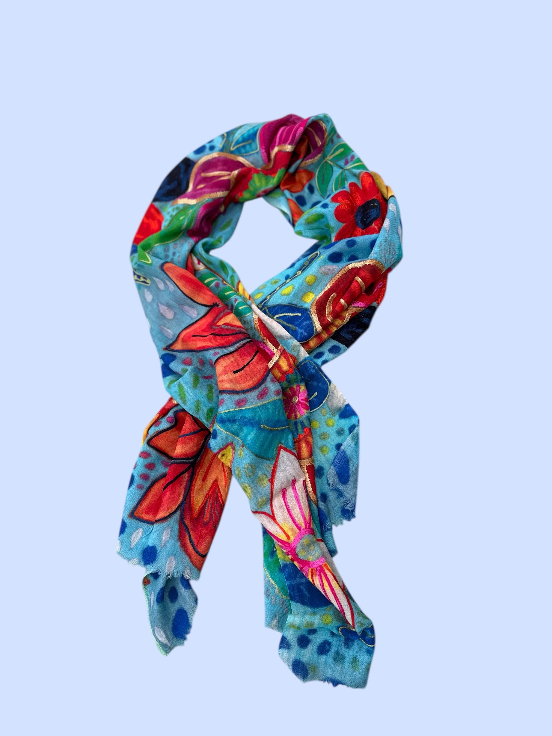 #Machine-embroidered wool shawl