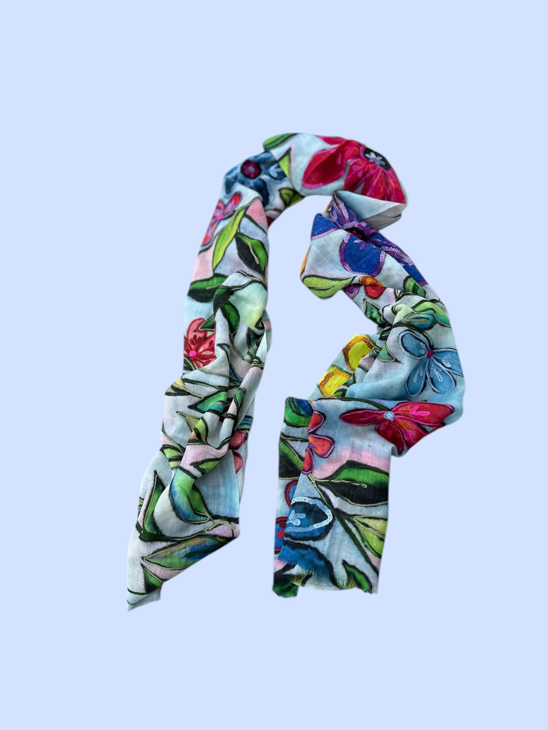 #Machine-embroidered wool shawl