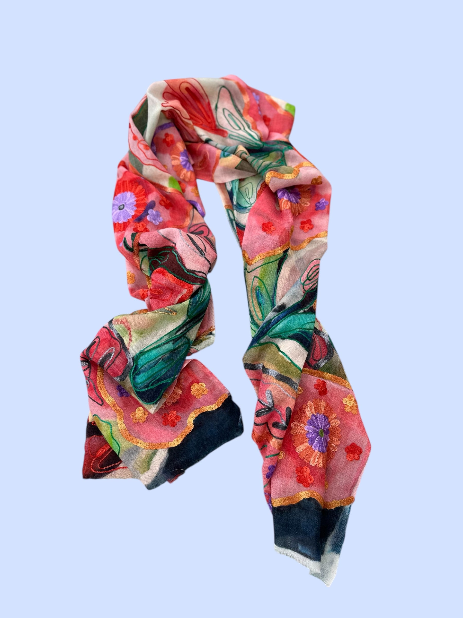#Machine-embroidered wool shawl