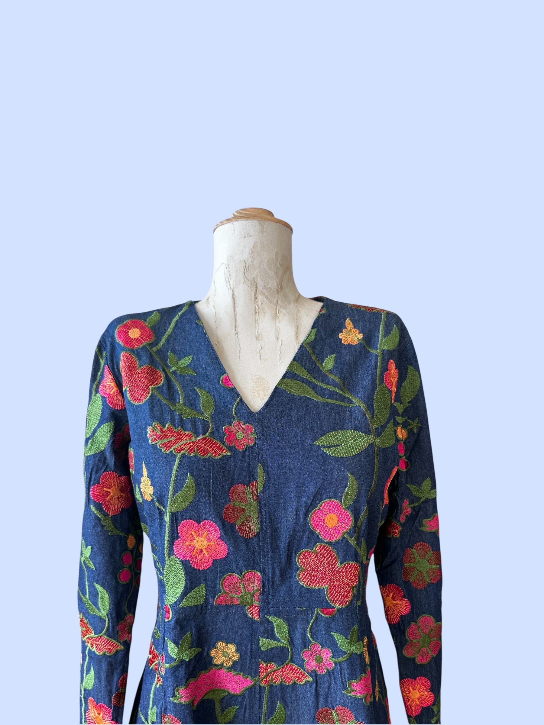 #1803B EMBROIDERED DENIM DRESS KIM