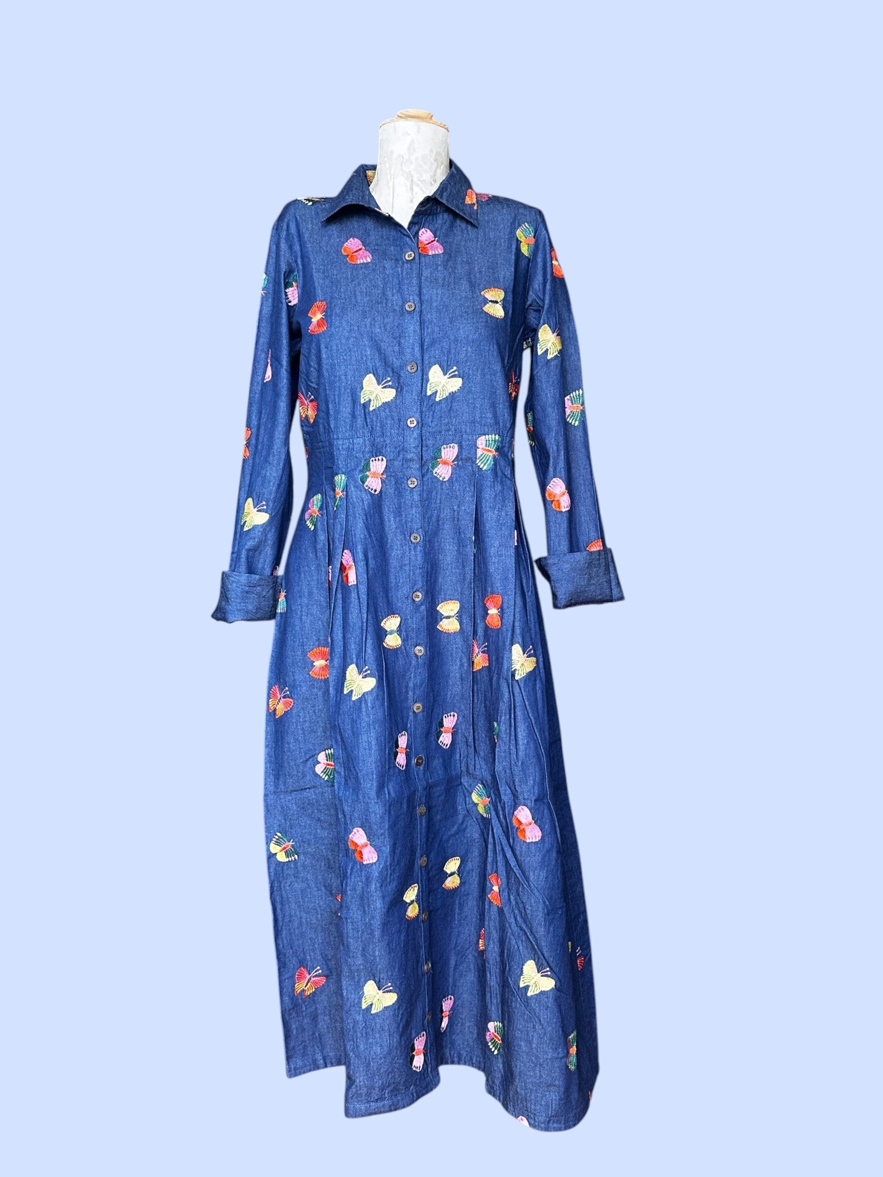 #56/2023 DENIM DRESS LIANA WITH EMBROIDERED BUTTERFLY