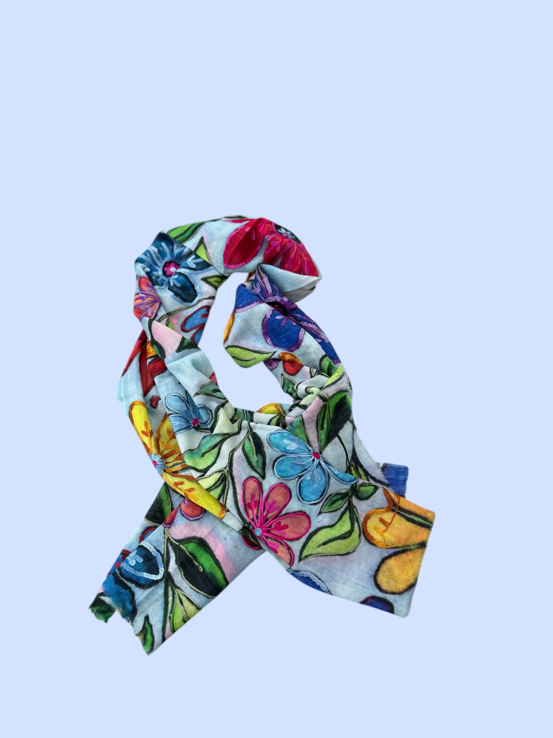 #Machine-embroidered wool shawl